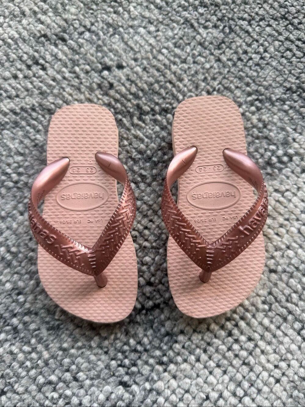 Havaianas Kids Girls 7/8 Metallic Rose Gold Pink Flip Flops Size 23/24
